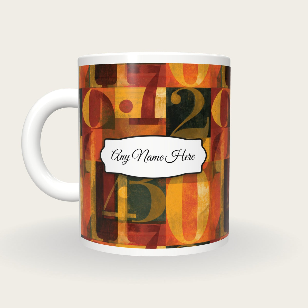 ASCII Turmeric Abstract Name Mug 3, back with the second name label