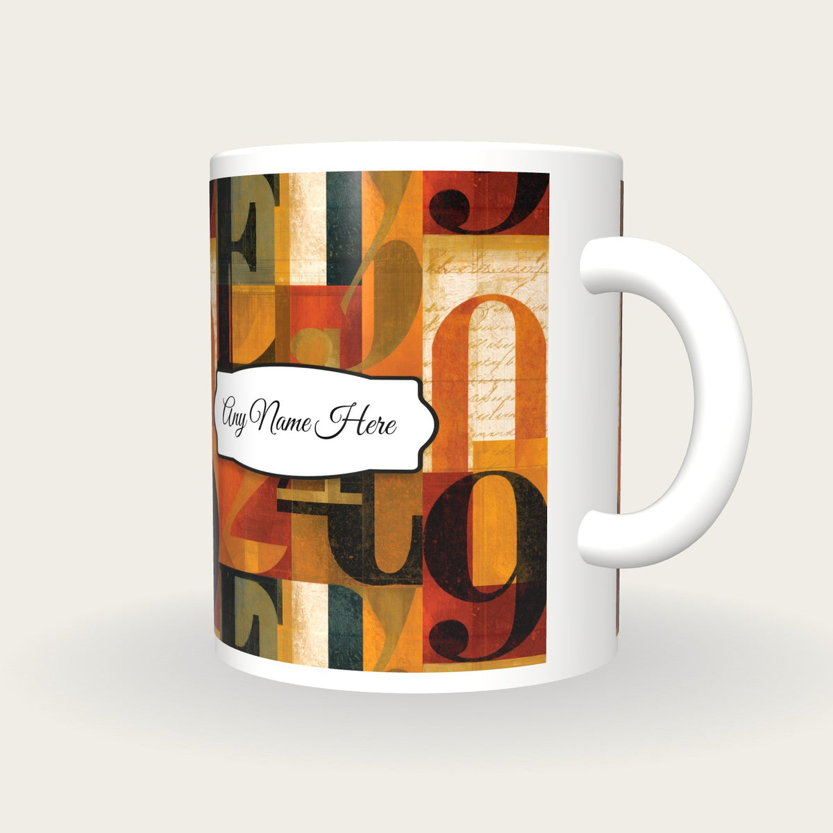 ASCII Turmeric Abstract Name Mug 2, three-quarter view