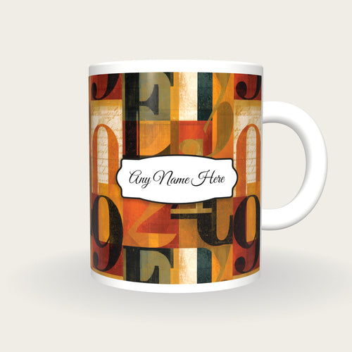 ASCII Turmeric Abstract Name Mug 2, front with the name label