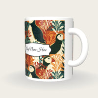 Screenprint Puffins Name Mug, three-quarter view