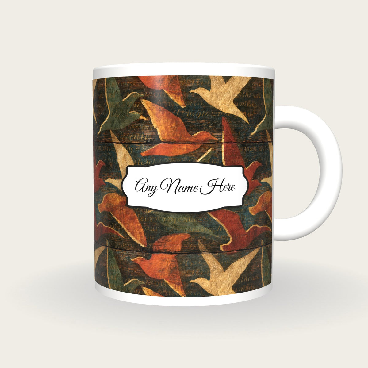 Pyrography Gulls Name Mug 2, front with the name label
