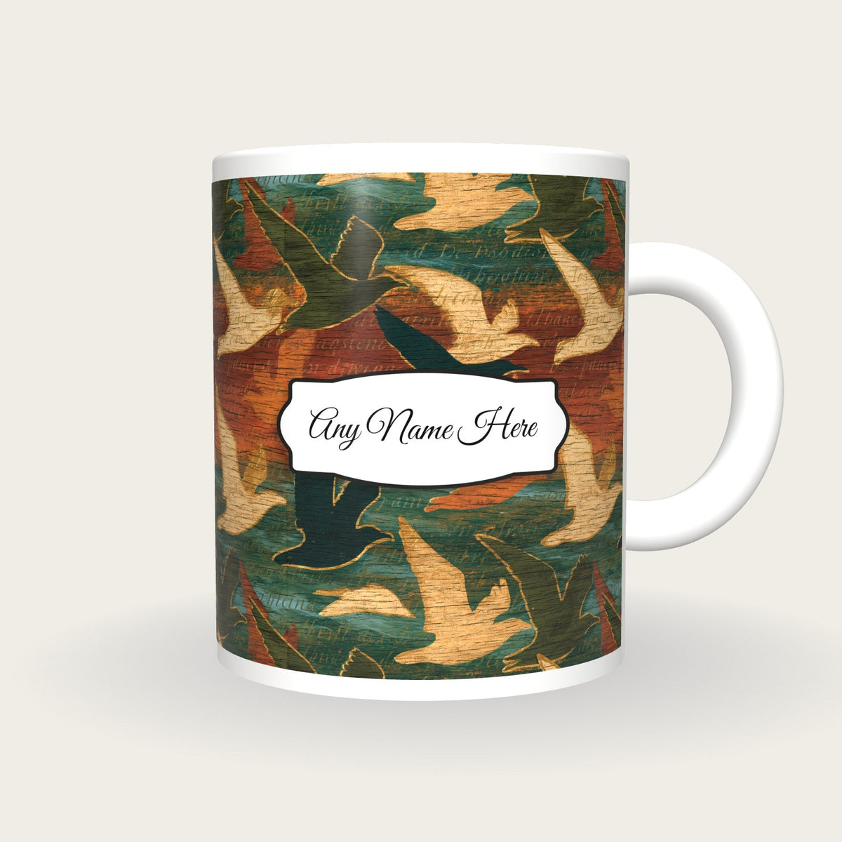 Pyrography Gulls Name Mug 3, front with the name label