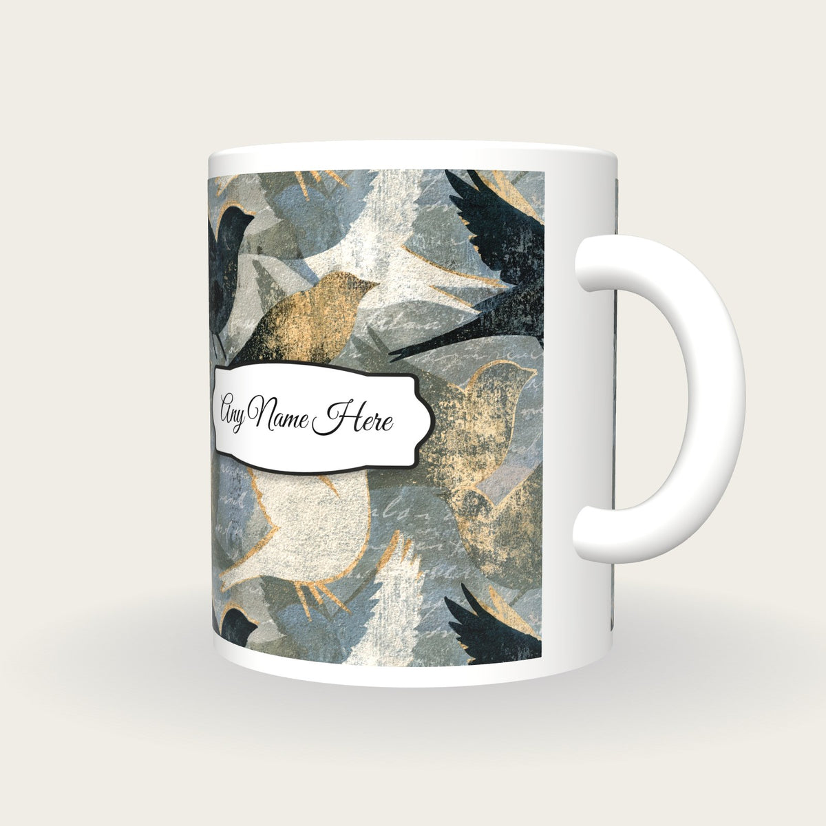 Risograph Lovebirds Name Mug, three-quarter view