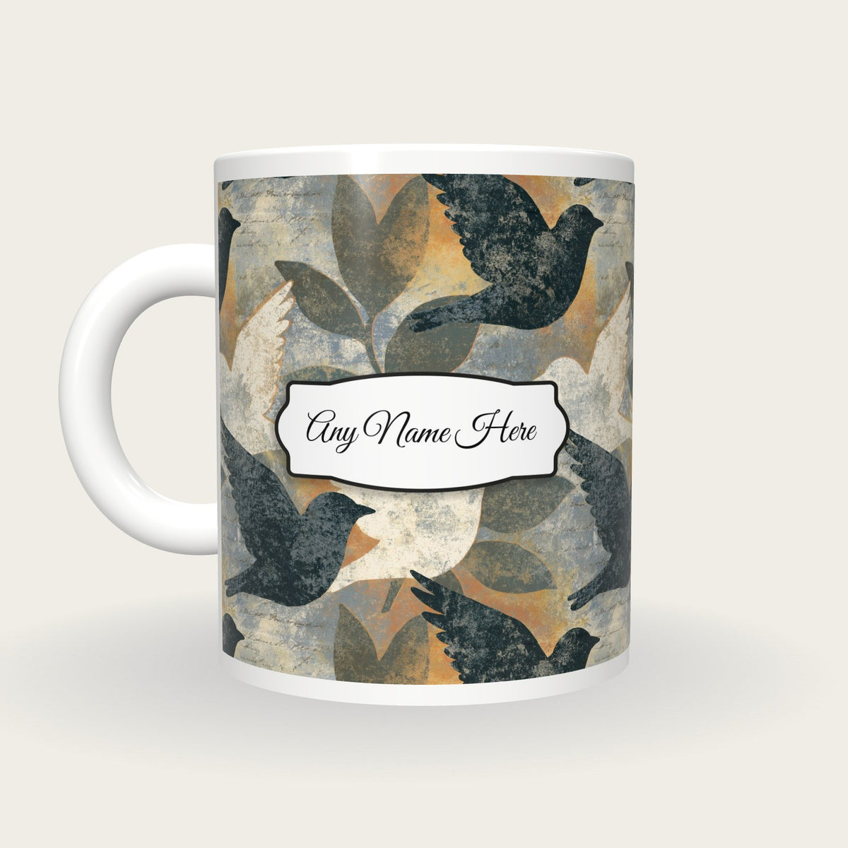 Risograph Lovebirds Name Mug 2, back with the second name label