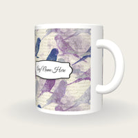 Monoprint Budgerigars Name Mug, three-quarter view