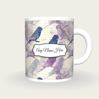 Monoprint Budgerigars Name Mug, front with the name label