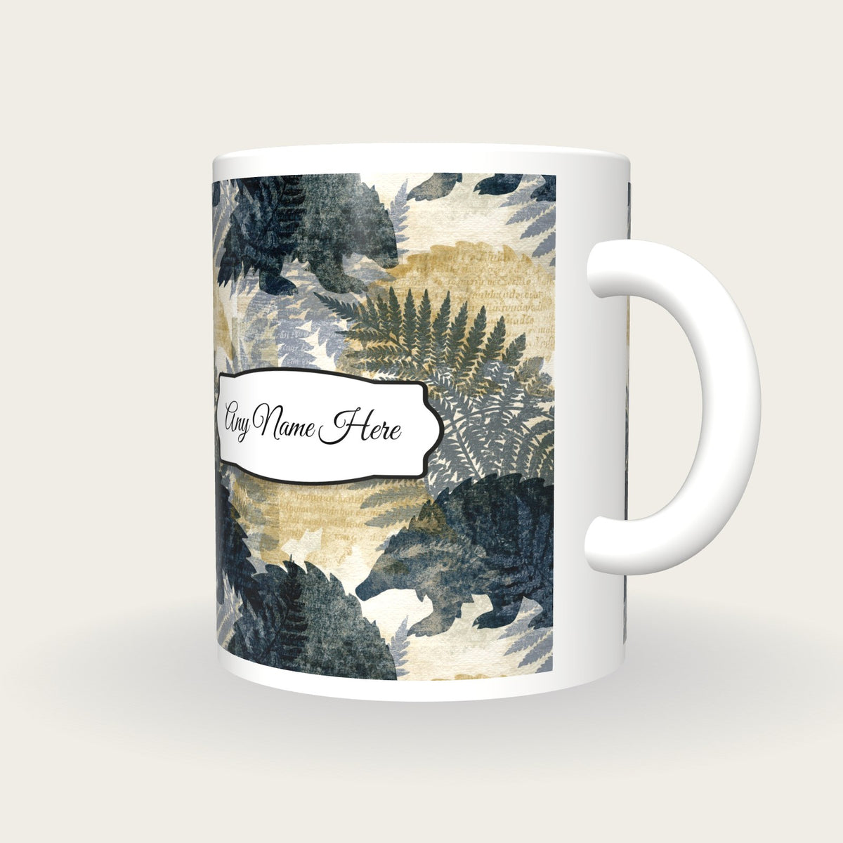 Risograph Pangolin Name Mug, three-quarter view