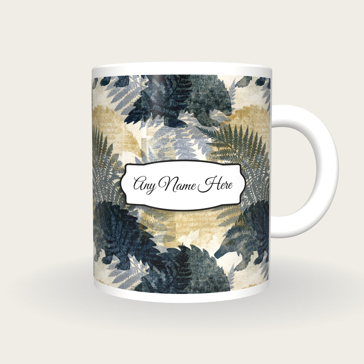 Risograph Pangolin Name Mug, front with the name label