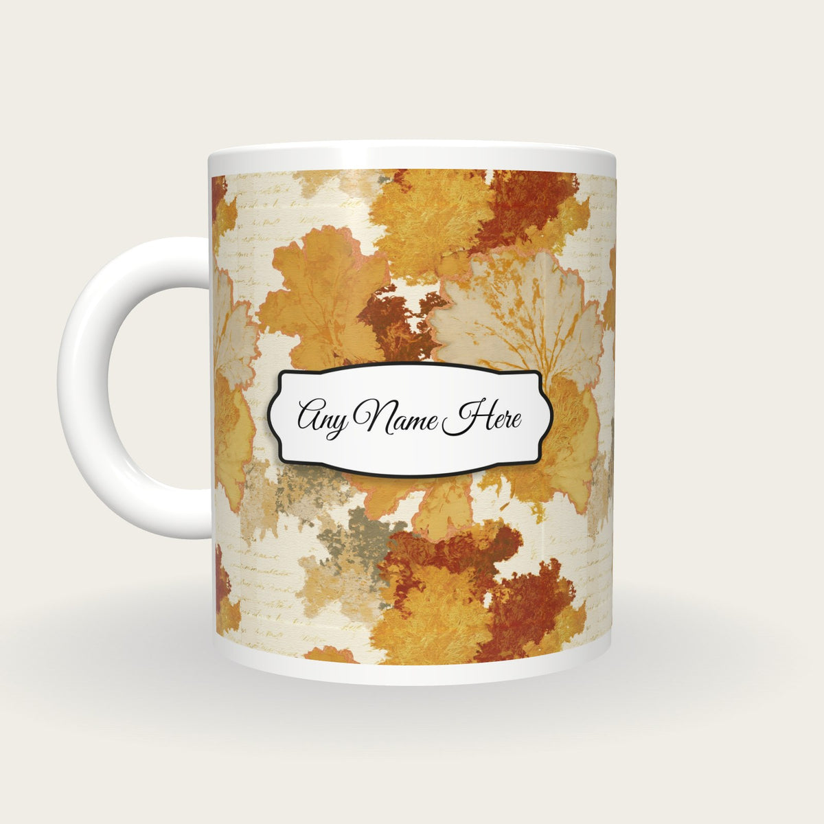 Blueprint Moss Abstract Name Mug, back with the second name label