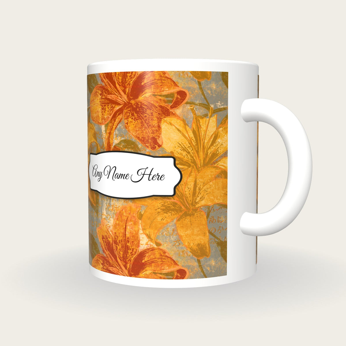 Monoprint Lilies Name Mug, three-quarter view
