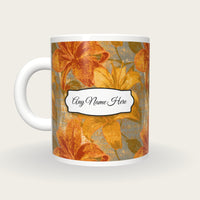 Monoprint Lilies Name Mug, back with the second name label