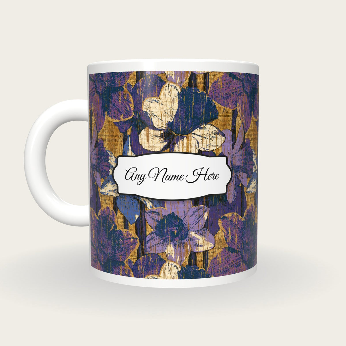 Pyrography Daffodil Name Mug 3, back with the second name label