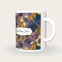 Pyrography Daffodil Name Mug, three-quarter view