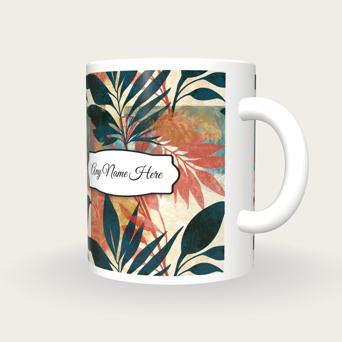 Naturalist Coral Abstract Name Mug, three-quarter view