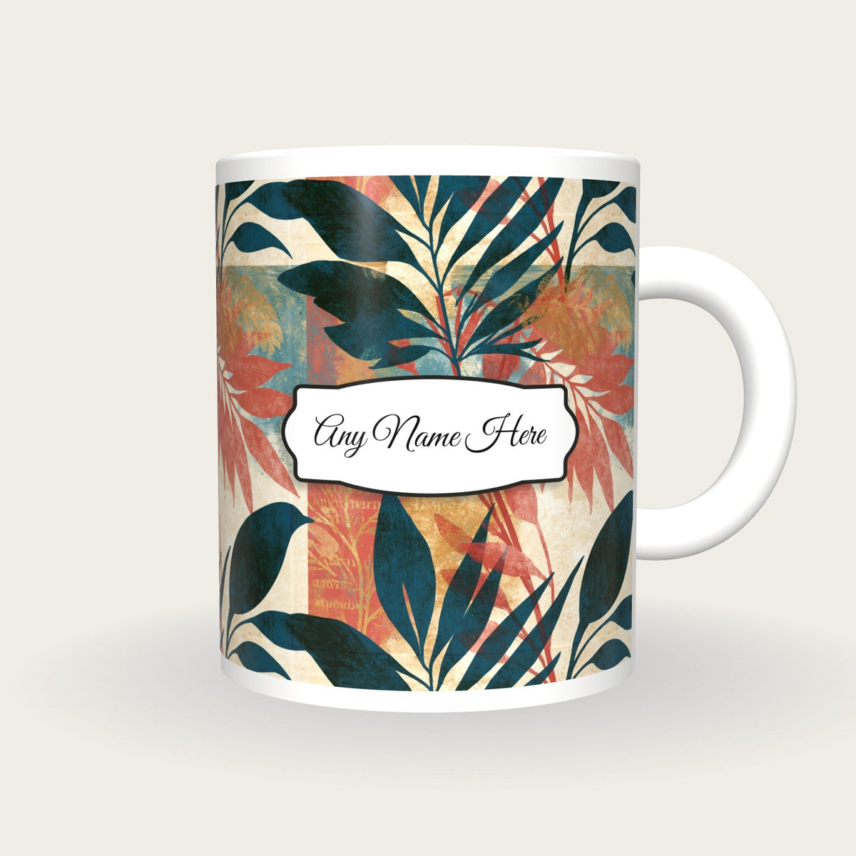 Naturalist Coral Abstract Name Mug, front with the name label