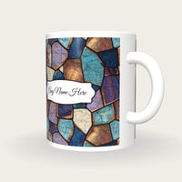 Stained Glass Minerals Name Mug, three-quarter view