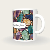 Stained Glass Minerals Name Mug 2, three-quarter view