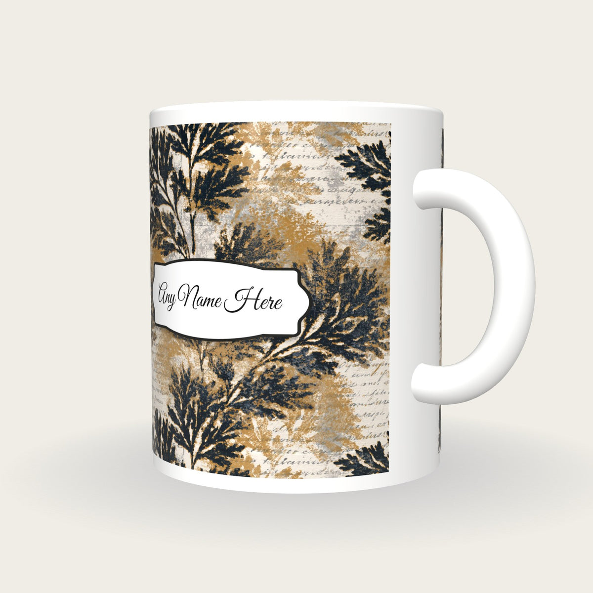 Naturalist Moss Abstract Name Mug, three-quarter view