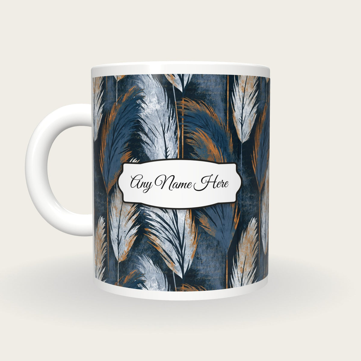 Screenprint Pampas Grass Name Mug, back with the second name label