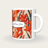 Woodblock Gladioli Name Mug, three-quarter view
