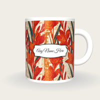 Woodblock Gladioli Name Mug, front with the name label