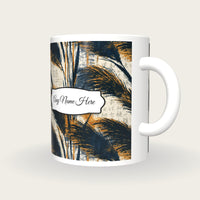 Woodcut Pampas Grass Name Mug 5, three-quarter view