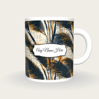 Woodcut Pampas Grass Name Mug 5, front with the name label