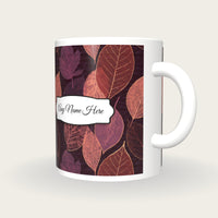 Layered Pressed Leaves Name Mug, three-quarter view
