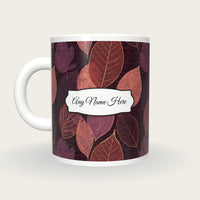 Layered Pressed Leaves Name Mug, back with the second name label