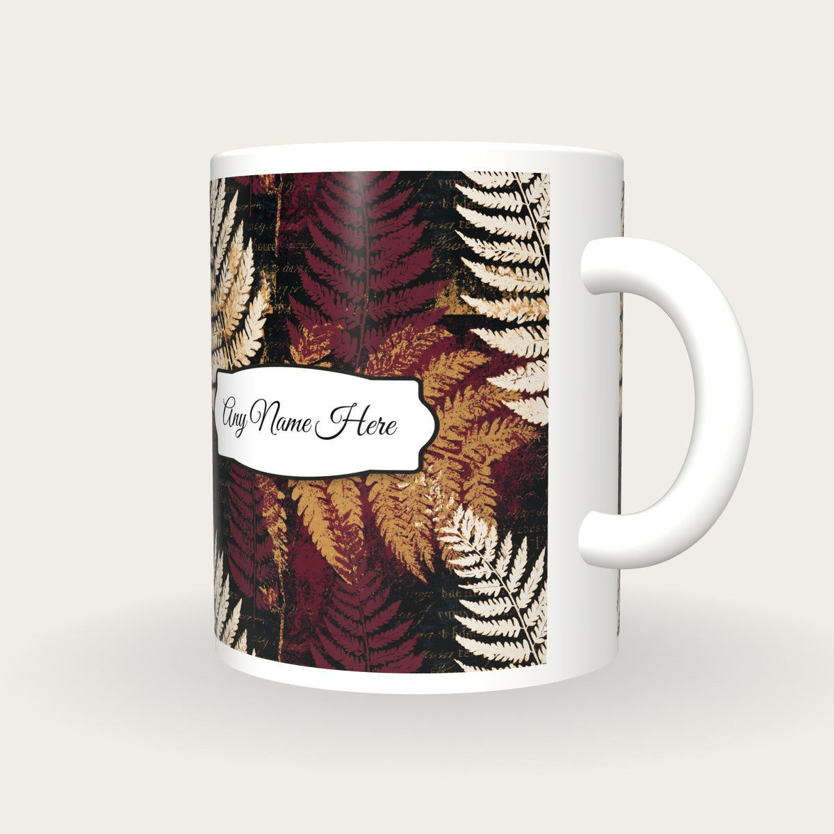 Risograph Fern Fronds Name Mug, three-quarter view