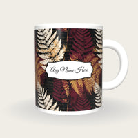 Risograph Fern Fronds Name Mug, front with the name label