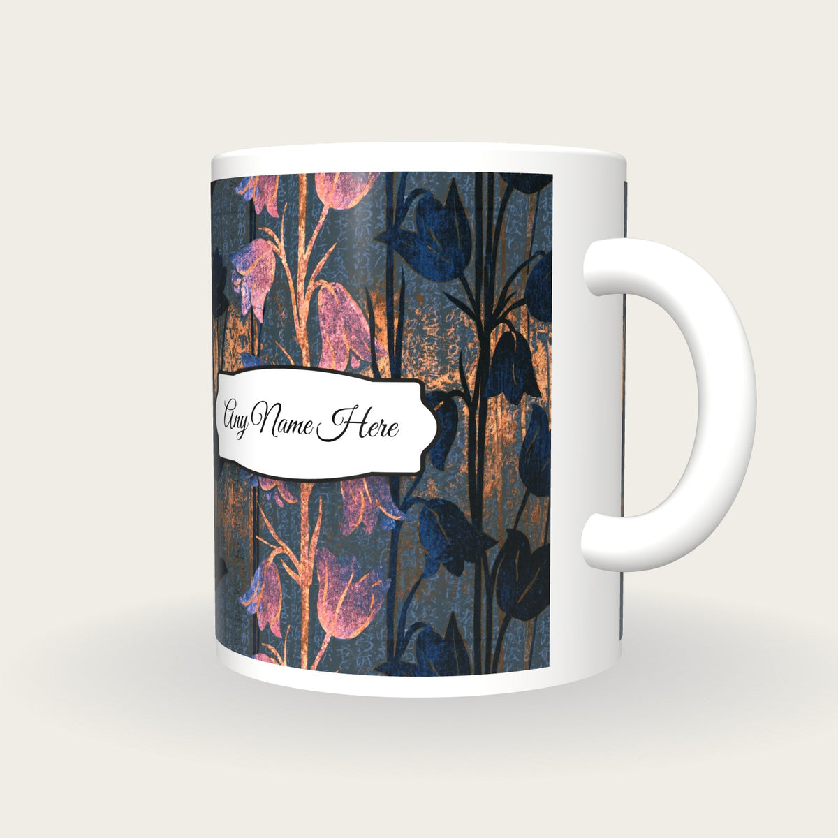 Screenprint Bluebells Name Mug, three-quarter view