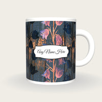 Screenprint Bluebells Name Mug, front with the name label