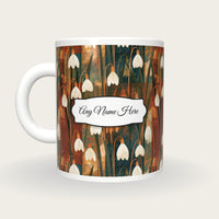 Screenprint Snowdrops Earth Name Mug, back with the second name label