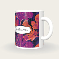 Woodcut Fig Leaves Name Mug, three-quarter view