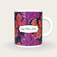 Woodcut Fig Leaves Name Mug, front with the name label
