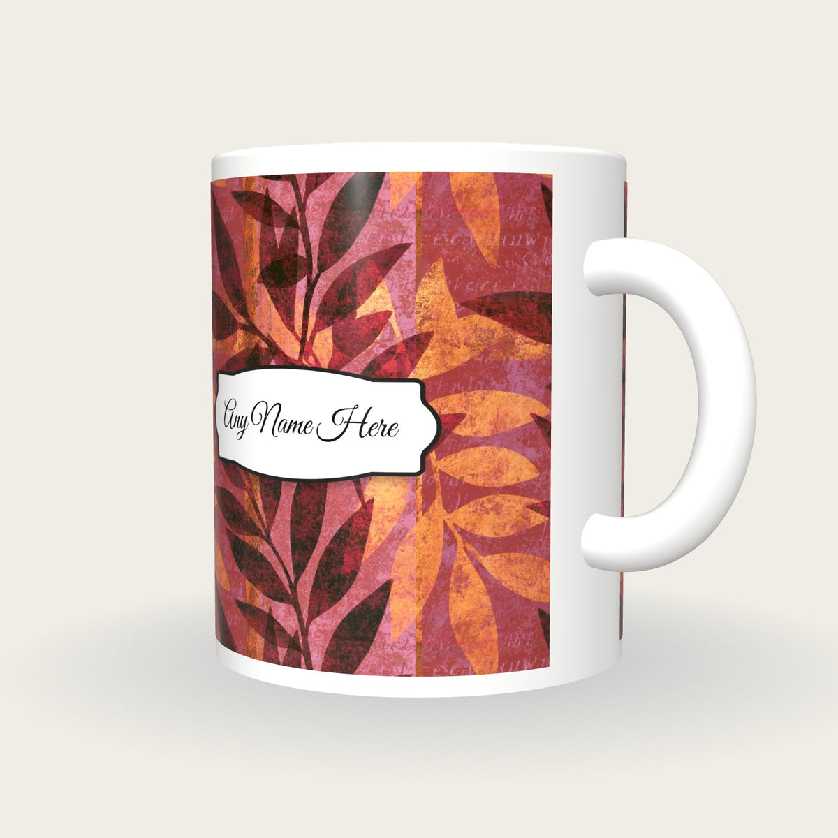 Layered Olive Branches Name Mug, three-quarter view