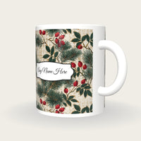 Naturalist Rose Hips Name Mug, three-quarter view