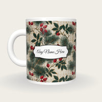 Naturalist Rose Hips Name Mug, back with the second name label