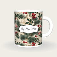 Naturalist Rose Hips Name Mug, front with the name label