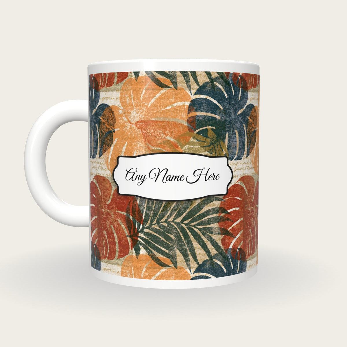 Risograph Philodendron Name Mug 2, back with the second name label