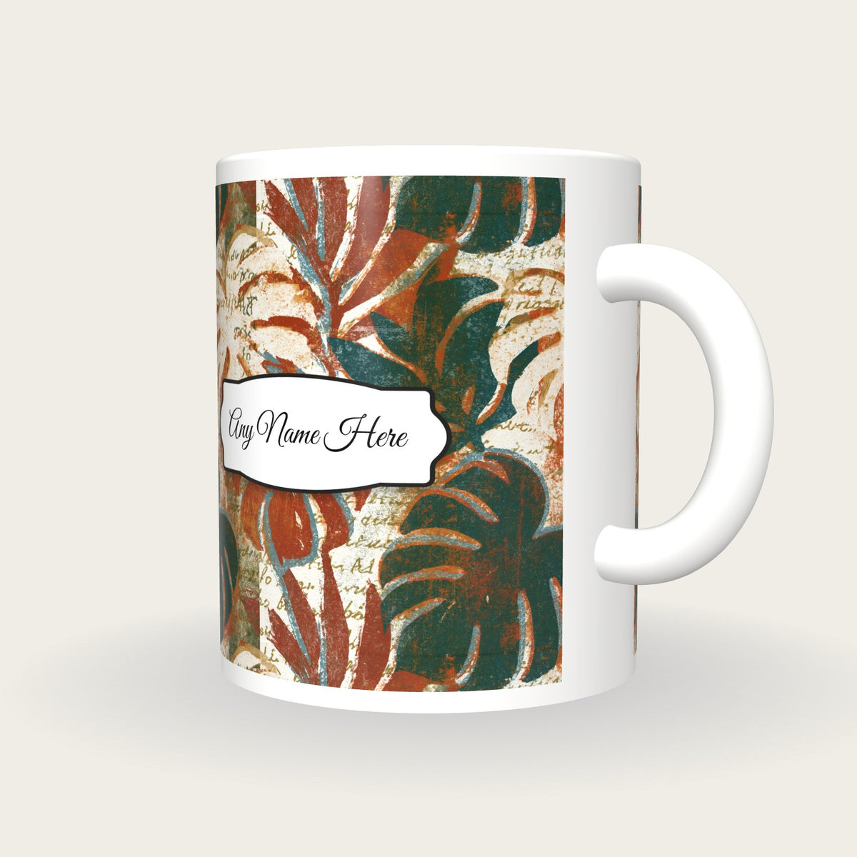 Risograph Philodendron Name Mug, three-quarter view