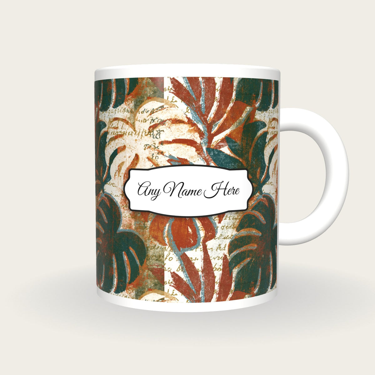 Risograph Philodendron Name Mug, front with the name label