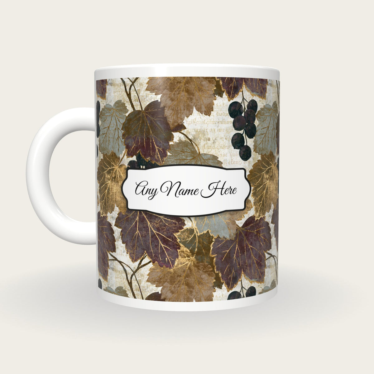 Woodblock Currants Name Mug, back with the second name label