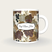 Woodblock Currants Name Mug, front with the name label