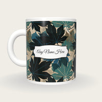 Woodcut Maple Leaves Name Mug 3, back with the second name label