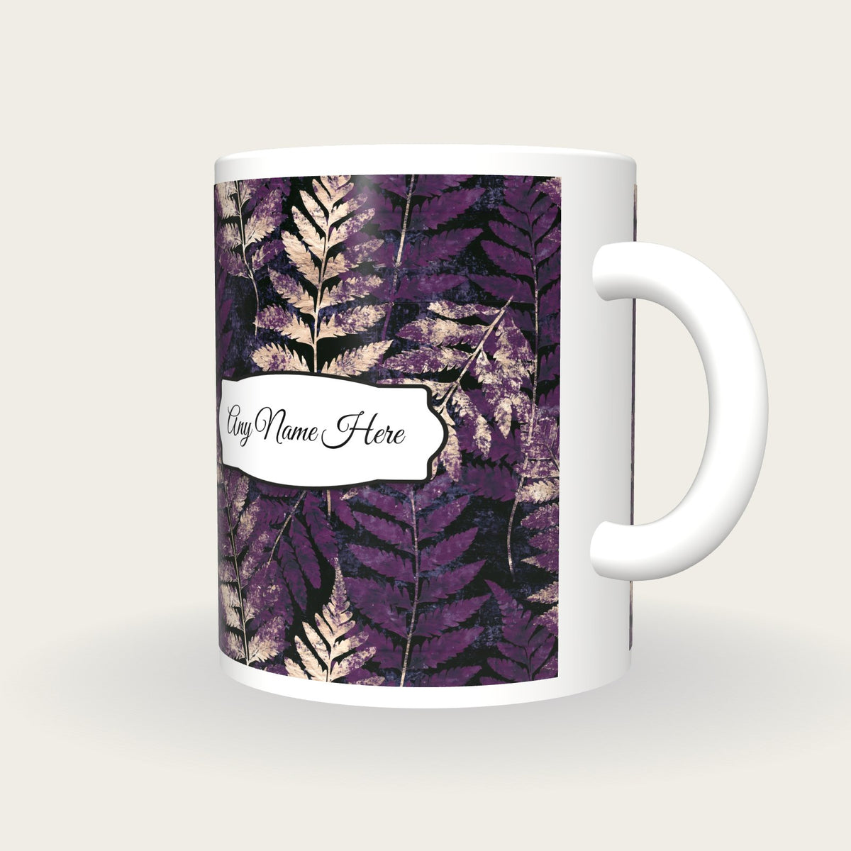 Blueprint Fern Abstract Name Mug, three-quarter view