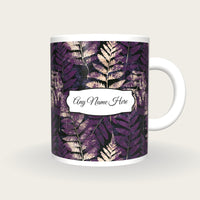 Blueprint Fern Abstract Name Mug, front with the name label