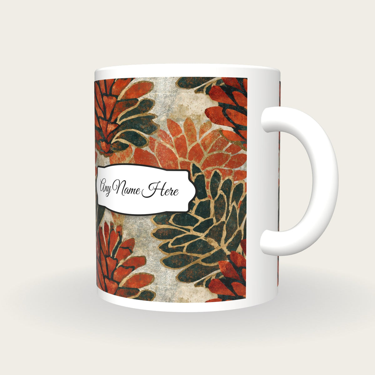 Lithograph Pine Cones Name Mug 2, three-quarter view