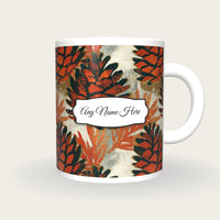 Lithograph Pine Cones Name Mug, front with the name label
